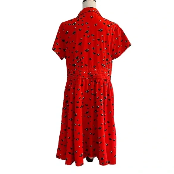 eShakti Red Midi Dress with Black Floral Pattern - Picture 7 of 14